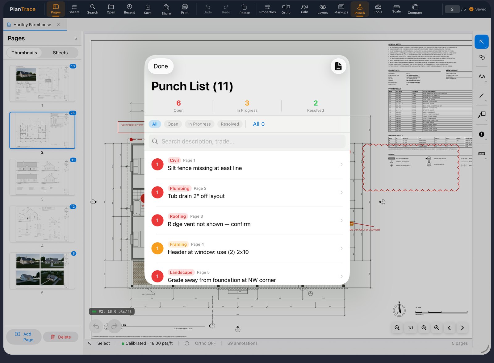 Punch list pins and the punch panel on iPad