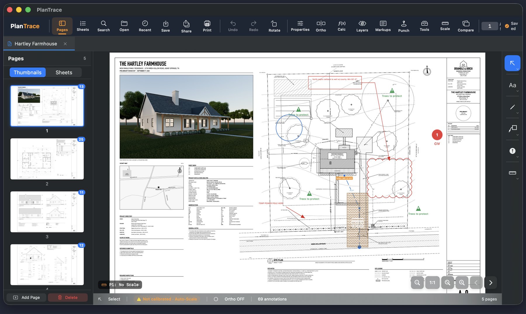 Site plan open in PlanTrace on Mac